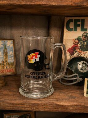 Vtg 1993 Ottawa Rough Riders CFL Glass Beer Mug 5.5" Made in Canada